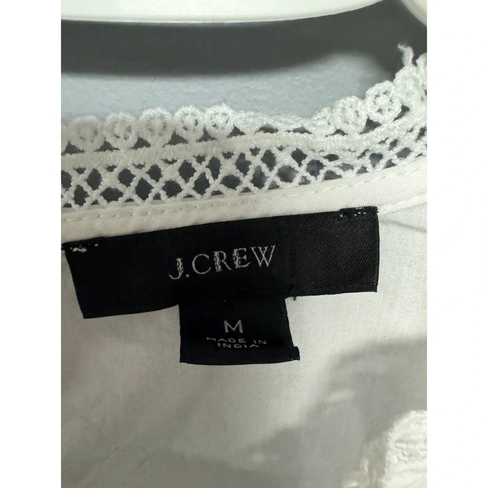 J.Crew‎ White Cotton Lace Trim Ruffle Sleeve Broderie Anglaise Blouse Top M
